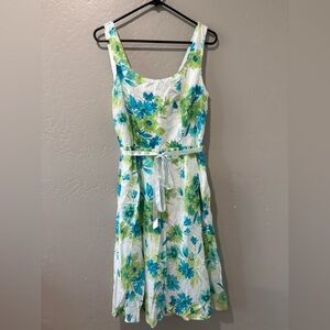 Faith Passion Vintage White with Blue & Green Floral Dress